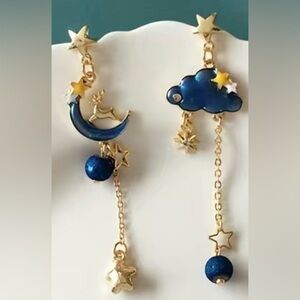 Asymmetrical Deer Cloud Dangle Earrings